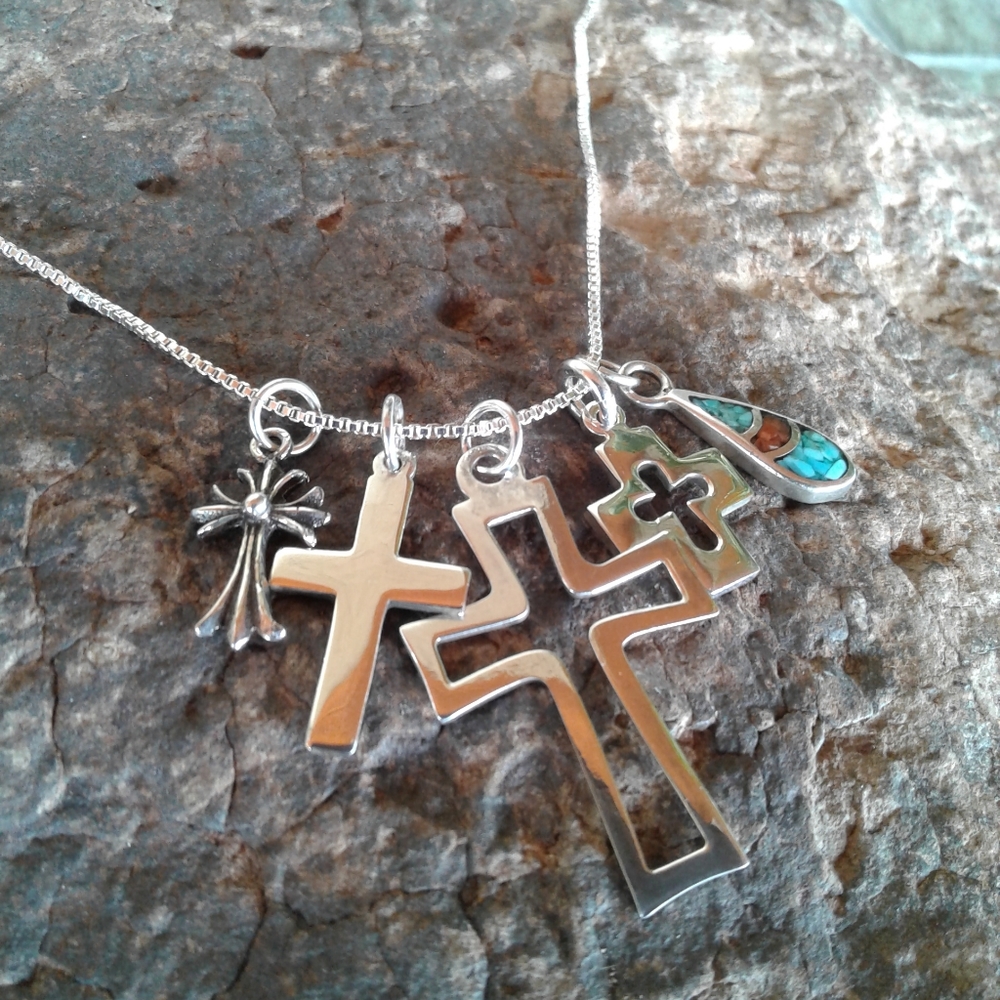 Sterling Silver Cross Charms NECKLACE - Picture 8 of 15